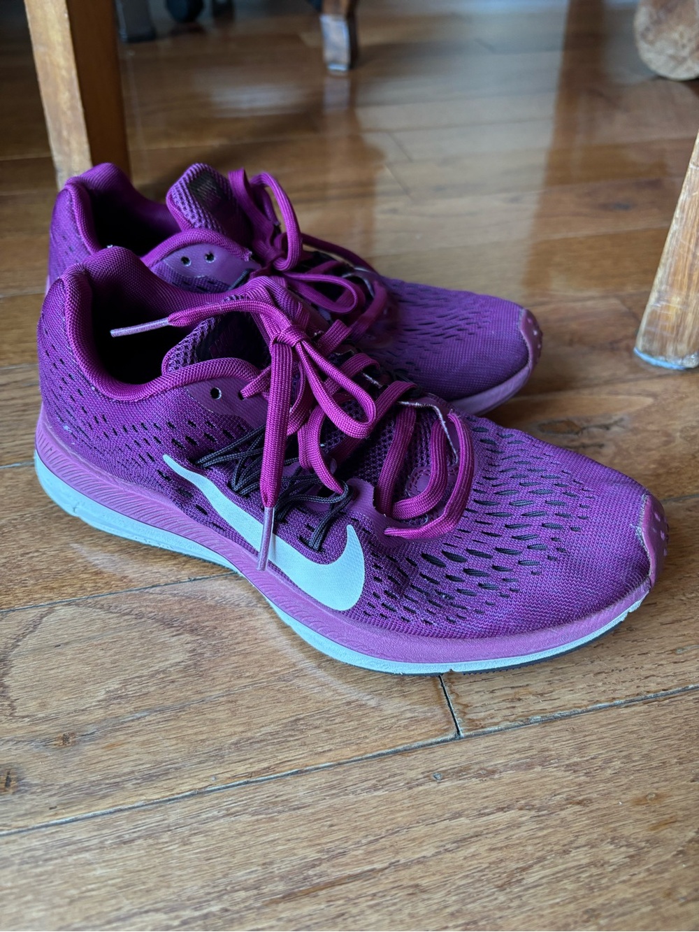 Nike Women's Magenta Lace-Up Running Sneakers with White Swoosh